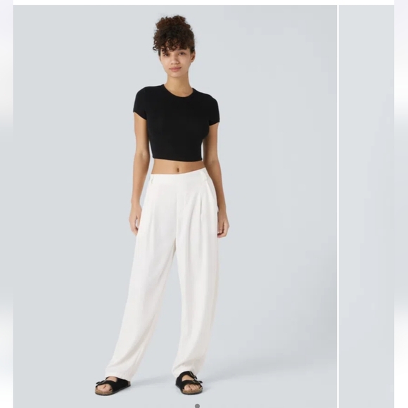 HALARA White Wide-Leg Pants with High-Waist Design - Picture 2 of 3